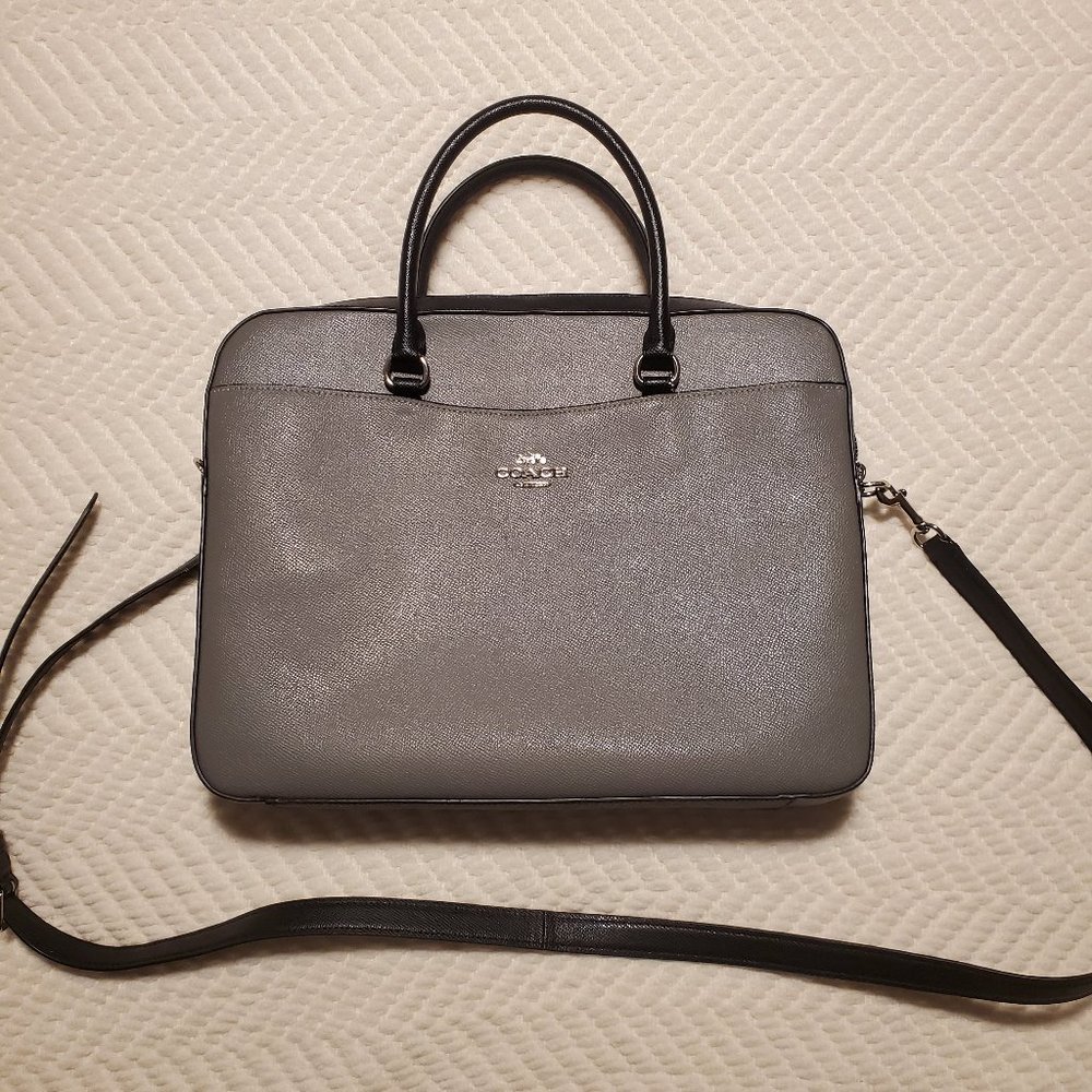 Coach Crossgrain Leather Laptop Bag (Heather Grey Multi)